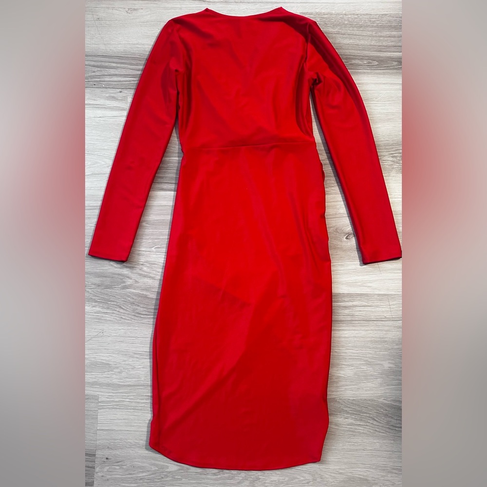 IPONA Elegant Faux Wrap Red High Low Midi Dress Size M - Picture 6 of 7